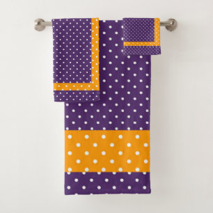 Eggplant Purple + Gold Polka Dot Bath Towel Set