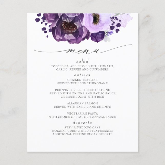 Eggplant Purple Modern Boho Wedding Menu (Front)