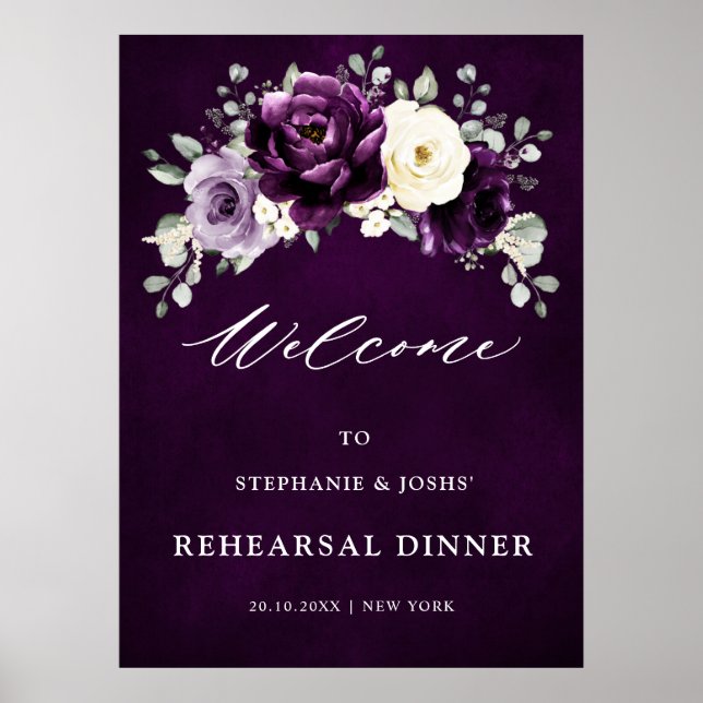 Eggplant Purple Plum Boho Rehearsal Dinner Welcome Poster (Front)