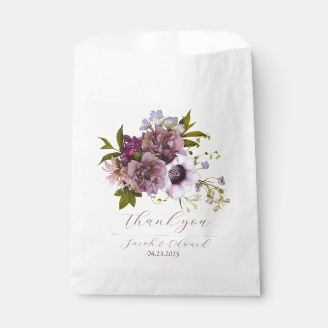 Eggplant Purple Plum Floral  Favour Bags (Front)