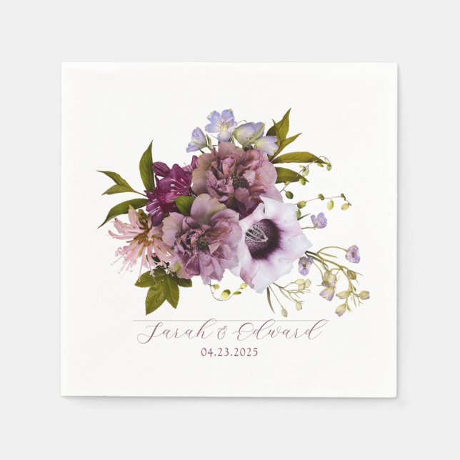 Eggplant Purple Plum Floral  Napkin (Front)