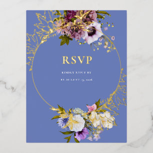 Eggplant Purple Plum Floral RSVP Foil Invitation Postcard