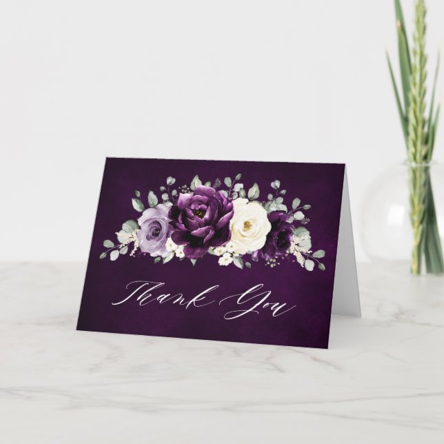 Eggplant Purple Plum Ivory White  Bridal Shower Th Thank You Card (Front)