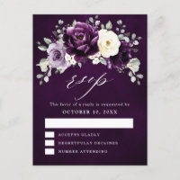 Eggplant Purple Plum Ivory White Floral RSVP Postc