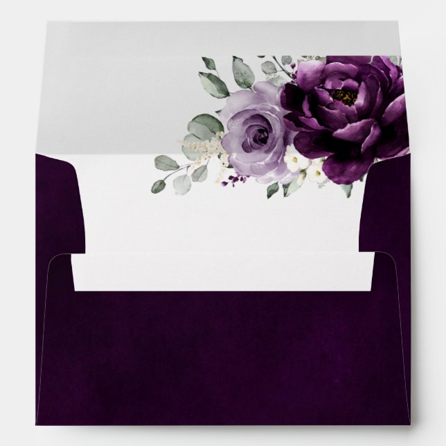 Eggplant Purple Plum Ivory White Floral Wedding En Envelope (Back (Bottom))
