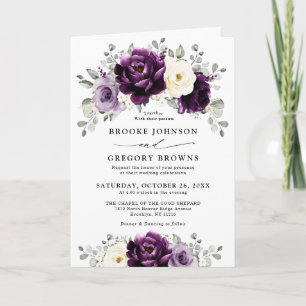 Eggplant Purple Plum Ivory White Floral Wedding    Invitation