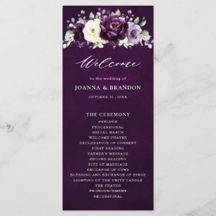 Eggplant Purple Plum Ivory White Floral Wedding Pr Programme