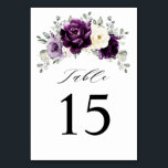 Eggplant Purple Plum Ivory White Floral Wedding Table Number<br><div class="desc">Elegant floral midsummer wedding table number features a bouquet of watercolor roses peonies in shades of purple plum, champagne ivory floral and sage , lush green botanical eucalyptus leaves. Please find more matching designs and variations from my "blissweddingpaperie" store. And feel free to contact me for further customisation or matching...</div>
