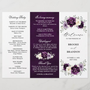 Eggplant Purple Plum Ivory White Tri-Fold Program 