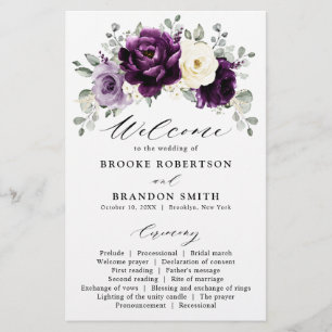 Eggplant Purple Plum Ivory White Wedding Program
