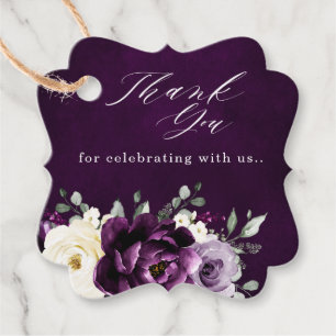 Eggplant Purple Plum Ivory White Wedding Thank you Favour Tags