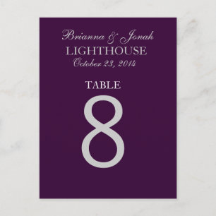 Eggplant Purple & Silver Wedding Table Number Card