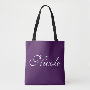Eggplant Purple Tote bag, Customised Name Bag