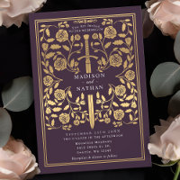 Eggplant Royal Mediaeval Gold Sword Wedding 