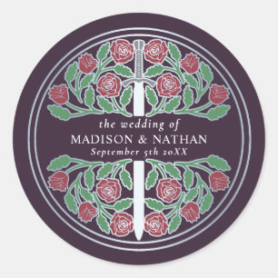Eggplant Royal Mediaeval Silver Sword Wedding  Classic Round Sticker