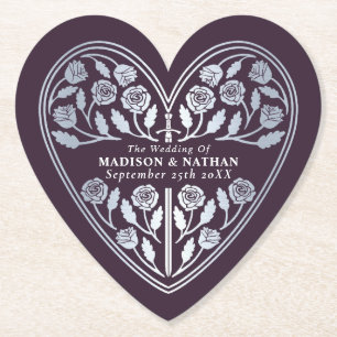 Eggplant Royal Mediaeval Silver Sword Wedding Paper Coaster