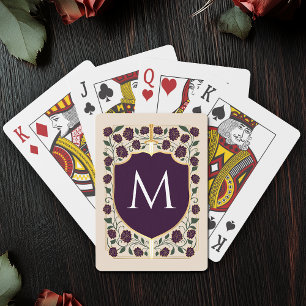 Eggplant Royal Mediaeval Sword & Shield Monogram Playing Cards