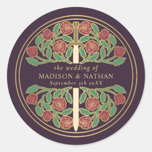 Eggplant Royal Mediaeval Sword Wedding Classic Round Sticker