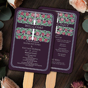 Eggplant Silver Floral Sword Royal Wedding Program Hand Fan