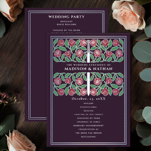 Eggplant Silver Floral Sword Royal Wedding Programme