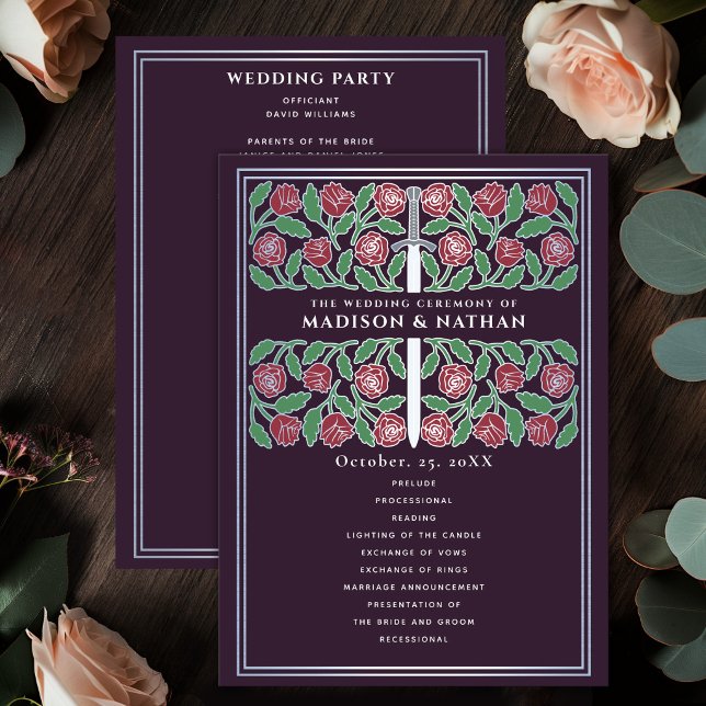 Eggplant Silver Floral Sword Royal Wedding Programme (Creator Uploaded)