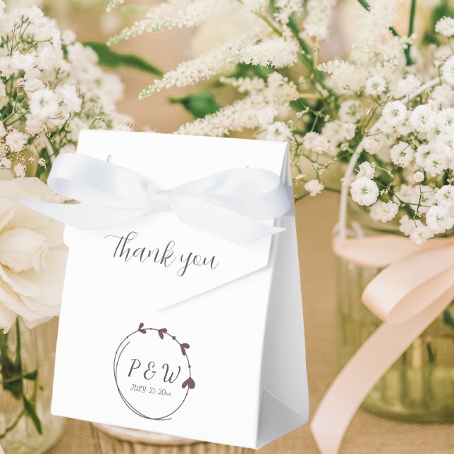 Eggplant Simple Heart Wreath Monogram Wedding Favour Box (In Situ Wedding)