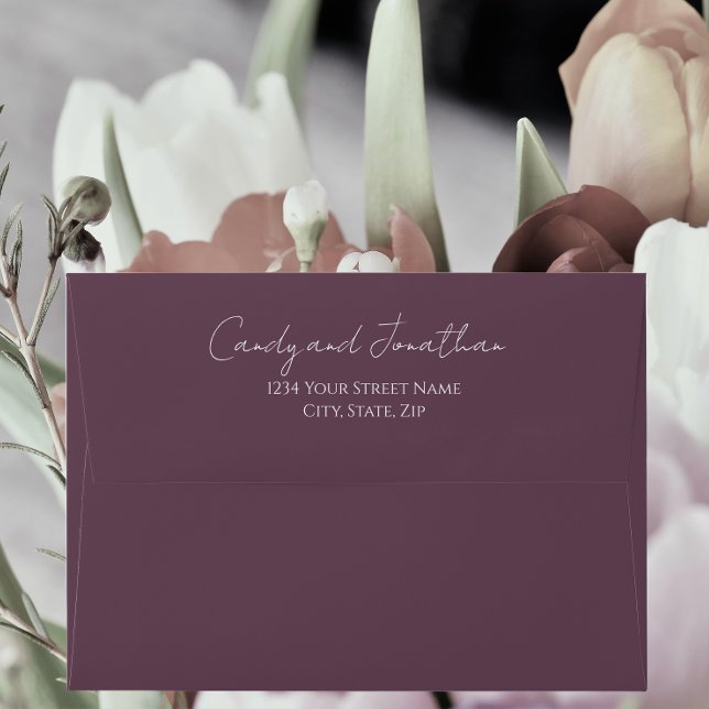 Eggplant Simple Style Modern Script Wedding Envelope (In Situ Flowers)