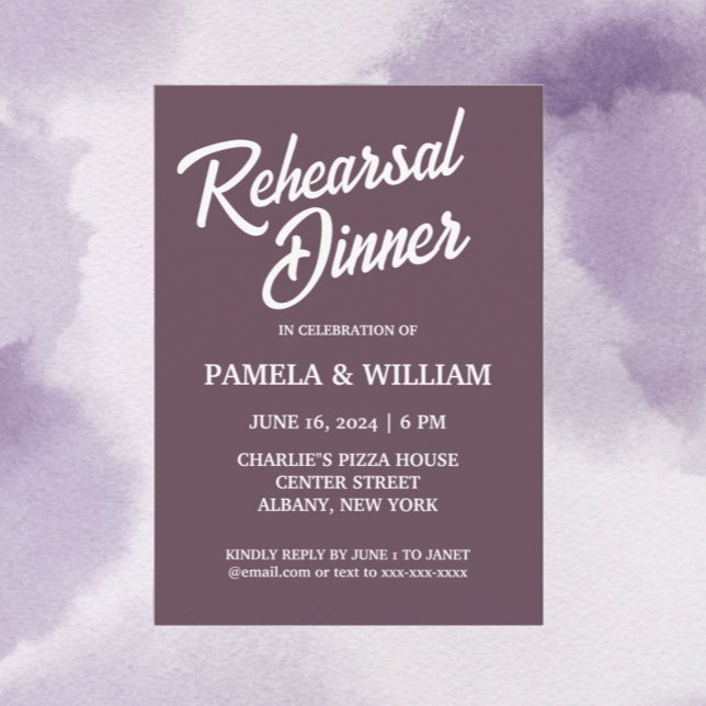 Eggplant Simple Style Wedding Rehearsal Dinner Invitation (In Situ Purple Background)