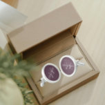 Eggplant Solid Colour Stylised Monogram Cufflinks<br><div class="desc">A pair of sterling silver plated, round cufflinks for the fashionable man to match his outfit that feature a trendy, eggplant colour along with his name printed in white, upper case letters and superimposed with white, stylised initials. Personalise cufflinks by editing and replacing name and initials as desired. A classy...</div>
