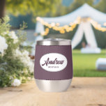 Eggplant Stylised Name Wedding Best Man<br><div class="desc">Gift your wedding best man with this trendy and personalised,  stainless steel wine tumbler with his name in stylised script inside a white,  oval design. Background colour and script is eggplant. Personalise your wine tumbler by editing and replacing name with desired name. Available in many,  popular wedding colour schemes.</div>