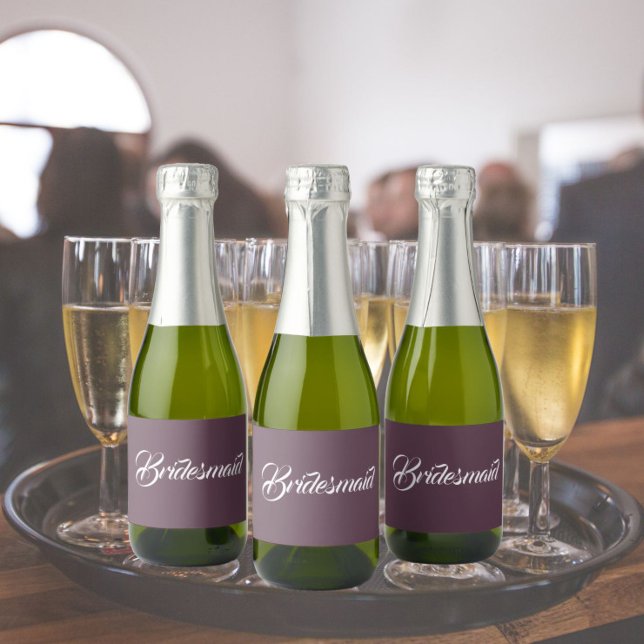 Eggplant Stylised Script Wedding Bridesmaid Sparkling Wine Label (In Situ Wedding)