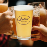 Eggplant Stylised Wedding Best Man Glass<br><div class="desc">Beer glass for the wedding best man that features his name printed in a trendy eggplant,  stylised script inside a eggplant colour oval border along with wedding year date. Personalise your beer glass by editing and replacing name and date with your own.</div>