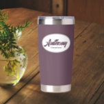 Eggplant Stylised Wedding Groomsman Name Insulated Tumbler<br><div class="desc">Gift your wedding groomsman with this trendy and personalised,  stainless steel,  thermal tumbler with his name in stylised script in a white oval design. Background colour and script is eggplant. Personalise your thermal tumbler by editing and replacing groomsman's name with desired name.</div>