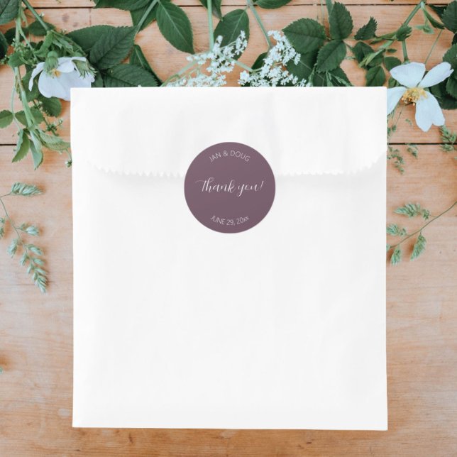 Eggplant Stylised Wedding Thank You Classic Round Sticker (In Situ Wedding)