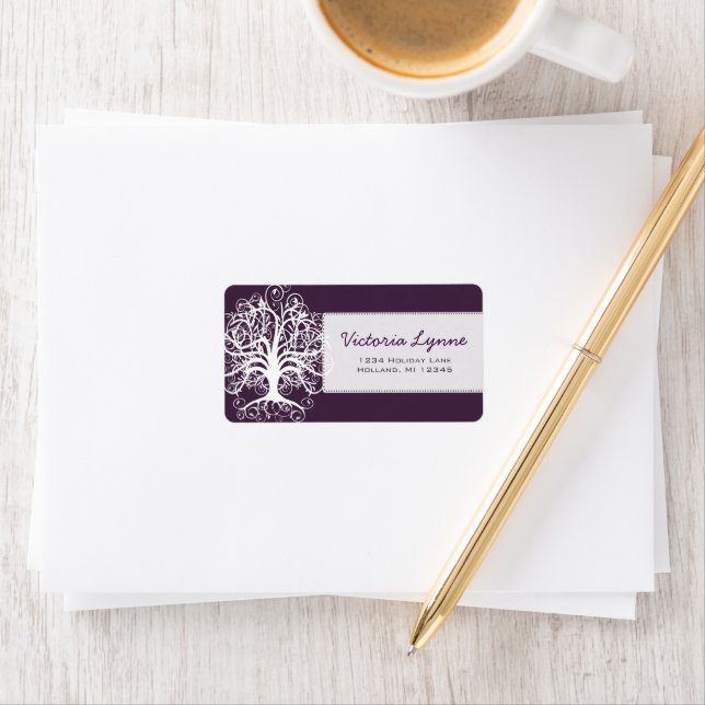 Eggplant Swirl Tree Return Address Label (Insitu)