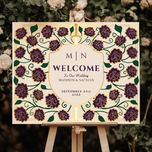 Eggplant Sword Shield Fantasy Wedding Welcome Sign