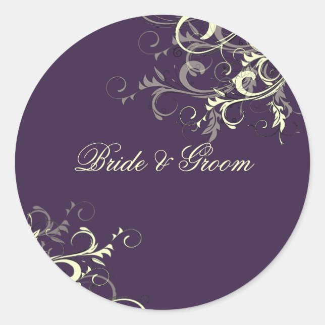 Eggplant+Vanilla Swirls/DIY Background colour Classic Round Sticker (Front)