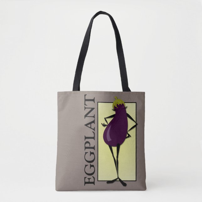 EGGPLANT VEGETABLE LADY  ILLUSTRATION TOTE BAG (Front)