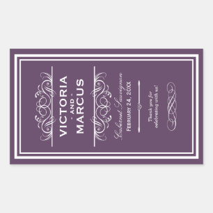 Eggplant Wedding Wine Bottle Monogram Favour Rectangular Sticker