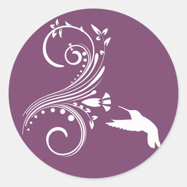 Eggplant & White Hummingbird Envelope Sticker Seal (Front)