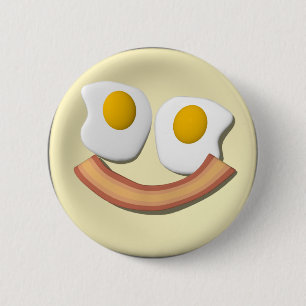 Eggs and bacon face . 6 cm round badge