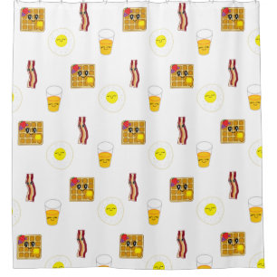 Eggs, Bacon and Waffles Funny Food Cartoons Shower Curtain