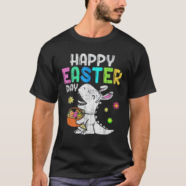 Eggs Basket Bunny T Rex Dinosaur Happy Easter Day T-Shirt (Front)
