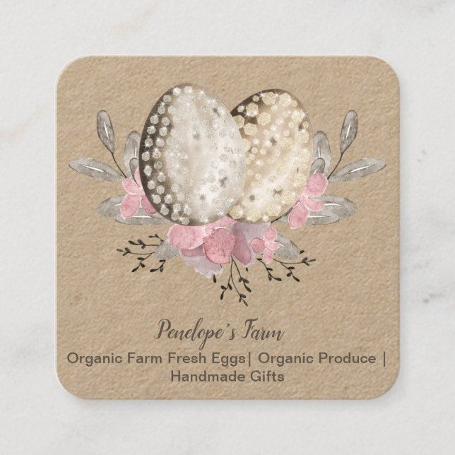 Eggs Boho Watercolor Square Business Card (Front)
