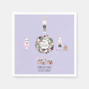 Eggs Bunny Wildflowers Personalised Vintage Easter Napkin