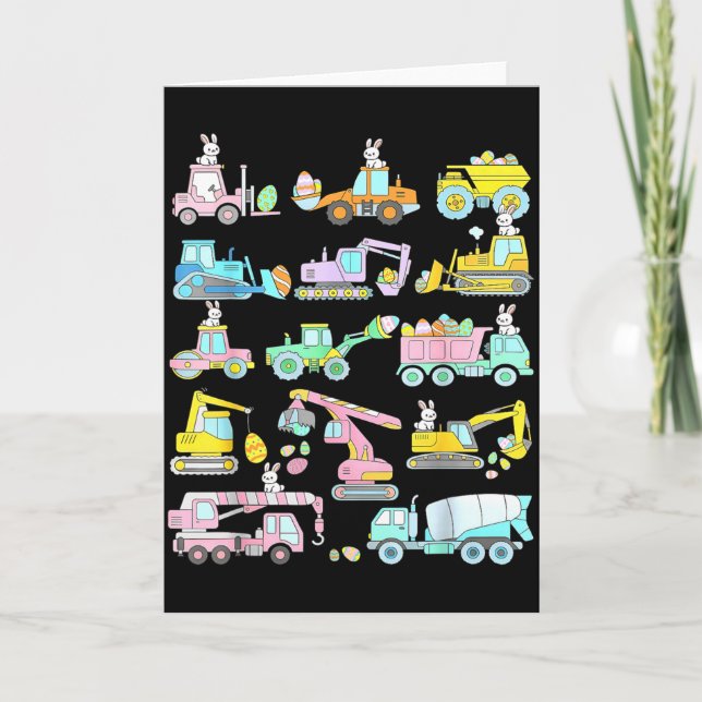 Eggs Cavator Construction Vehicle Bunny Happy East Card (Front)