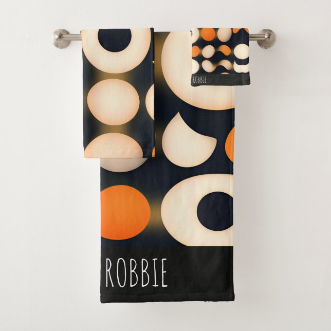 Eggs Circles Orange Abstract Pattern Bath Towel Set (Insitu)