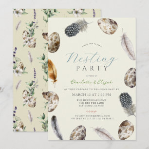 Eggs & Feathers Yellow Nesting Party Baby Shower Invitation