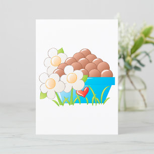 Eggs in Blue Bowl with Flowers and Heart Invitation