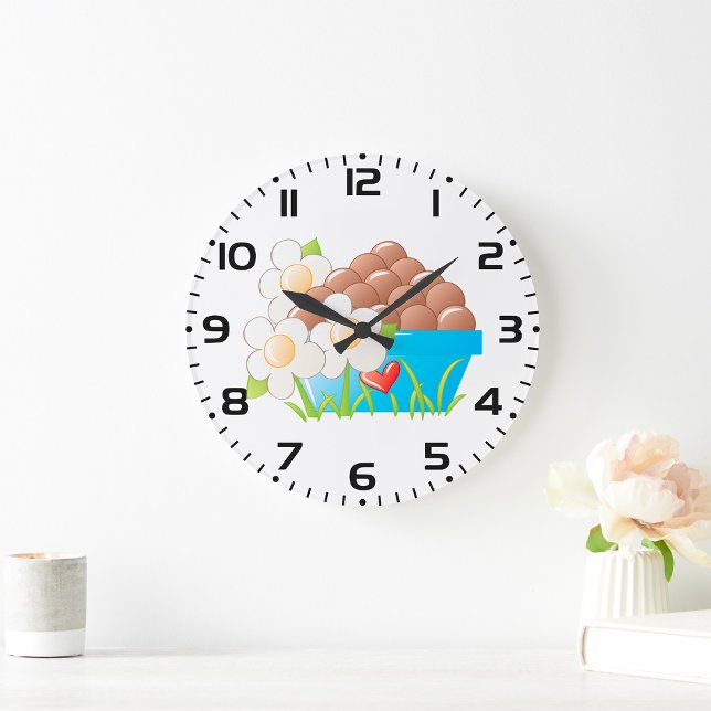 Eggs in Blue Bowl with Flowers and Heart Large Clock (Creator Uploaded)
